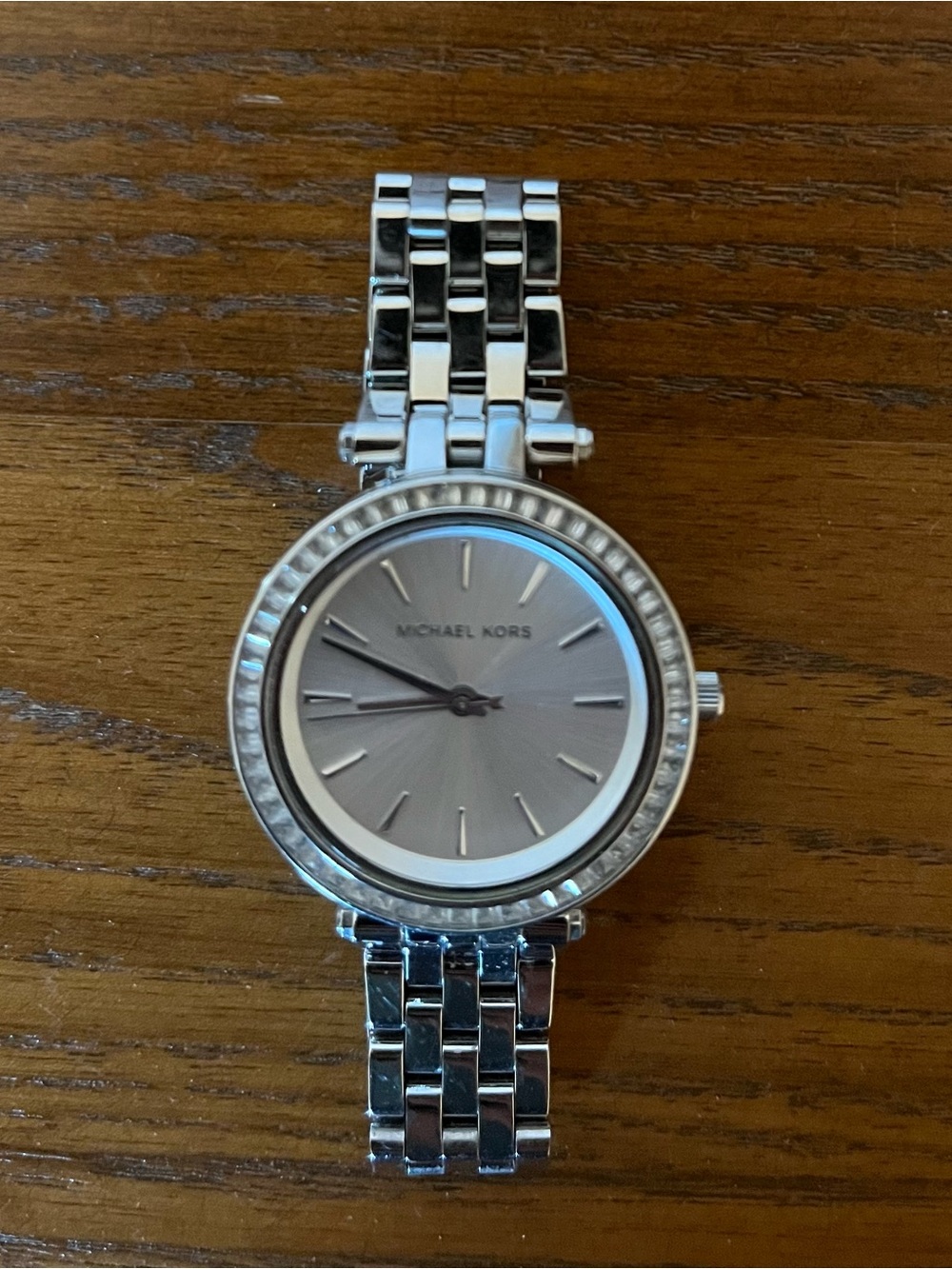 Michael Kors Silver Tone Crystal-Trim Link Watch